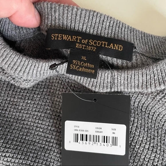 Stewart of Scotland Men’s Sweater Cotton Cashmere Size XL Waffle Knit New - Picture 8 of 8
